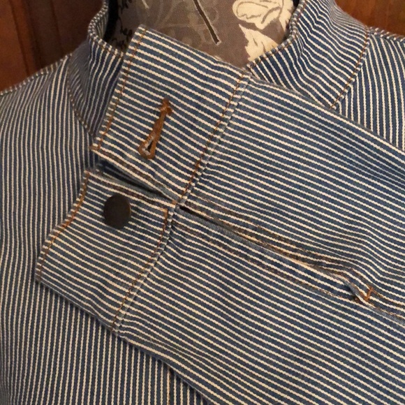 NWT Universal Thread boxy striped jean jacket with band collar and chest pockets - Picture 7 of 13